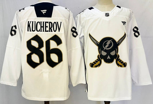 Custom Men Nikita Kucherov Lightning White Jersey All Stitched by Hockey David