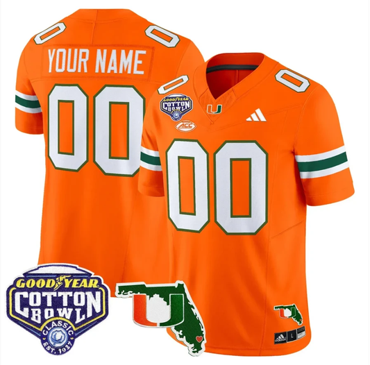 Custom Miami Hurricanes Jersey 2025 Cotton Bowl Florida Patch Stitched Orange by NCAA Football Jersey