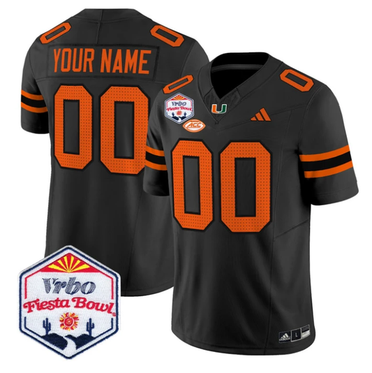 Custom Miami Hurricanes Jersey 2026 Fiesta Bow Patch Limited Stitched Black by NCAA Football Jersey