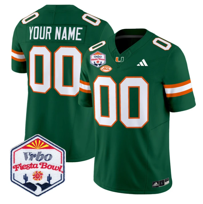 Custom Miami Hurricanes Jersey 2026 Fiesta Bow Patch Limited Stitched Green by NCAA Football Jersey