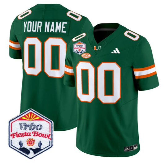 Custom Miami Hurricanes Jersey 2026 Fiesta Bow Patch Limited Stitched Green by NCAA Football Jersey