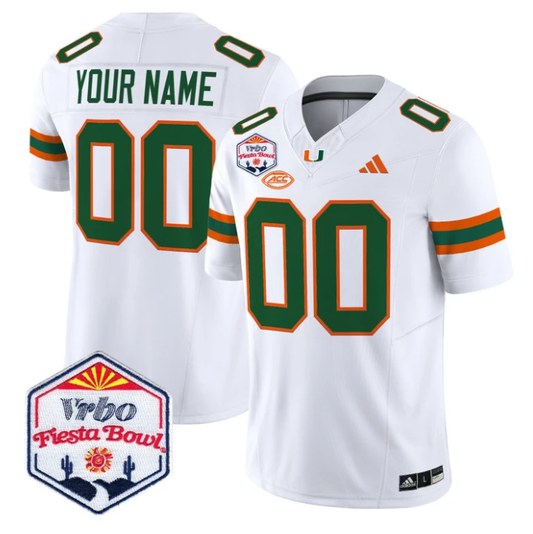 Custom Miami Hurricanes Jersey 2026 Fiesta Bow Patch Limited Stitched White by NCAA Football Jersey