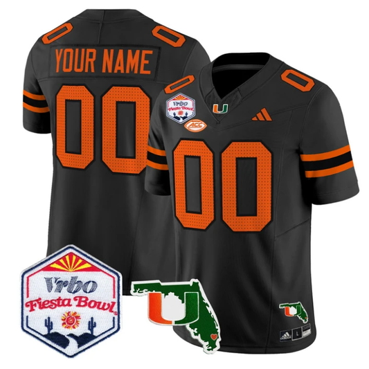 Custom Miami Hurricanes Jersey 2026 Fiesta Bowl Florida Patch Stitched Black by My Store NCAA Football Jerseys
