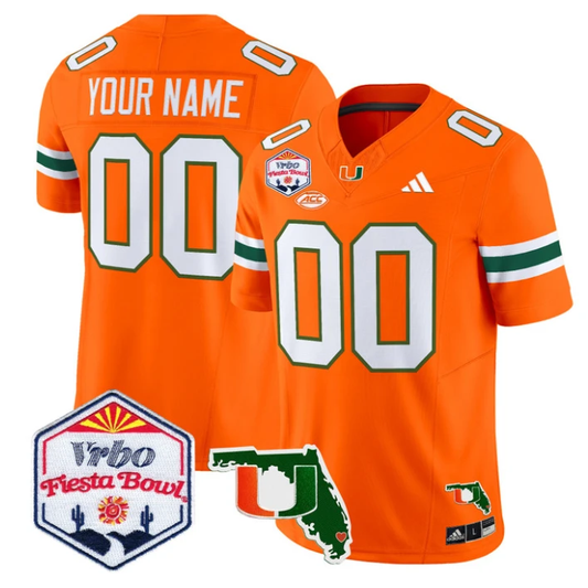 Custom Miami Hurricanes Jersey 2026 Fiesta Bowl Florida Patch Stitched Orange by My Store NCAA Football Jerseys