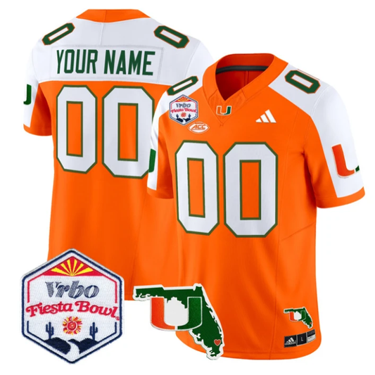 Custom Miami Hurricanes Jersey 2026 Fiesta Bowl Florida Patch Stitched Orange Alternate by My Store NCAA Football Jerseys