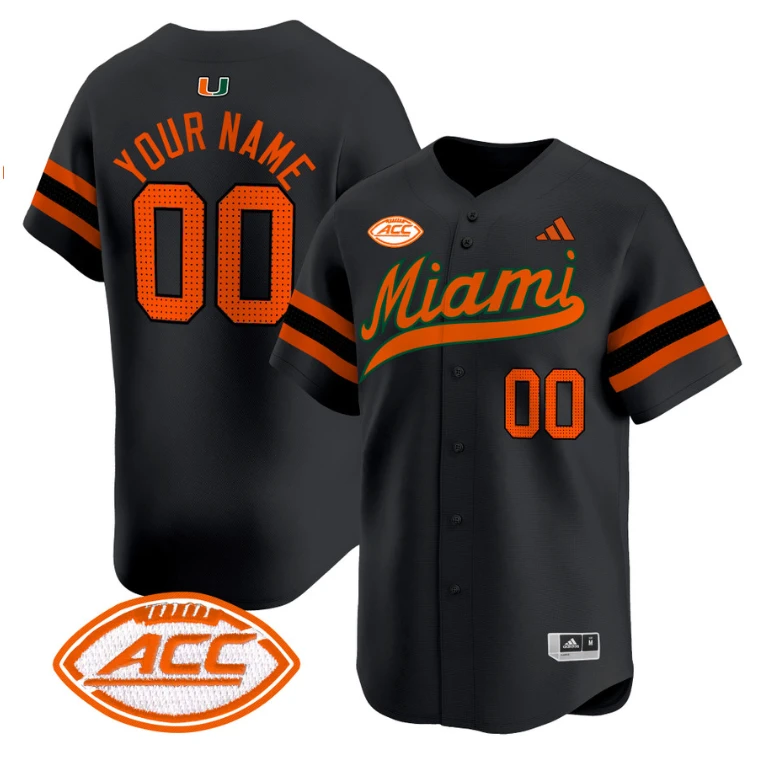 Custom Miami Hurricanes Jersey Name, Number 2024 Baseball Black by My Store