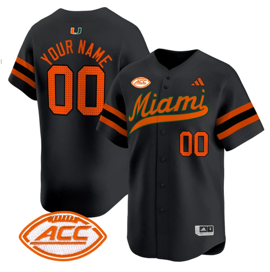 Custom Miami Hurricanes Jersey Name, Number 2024 Baseball Black by My Store