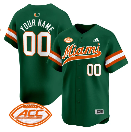 Custom Miami Hurricanes Jersey Name, Number 2024 Baseball Green by My Store