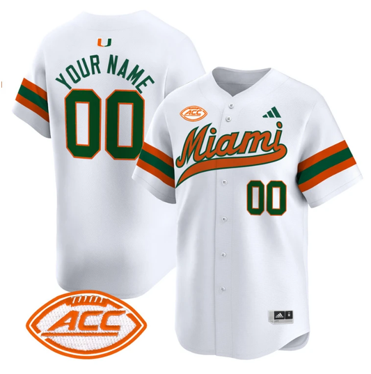 Custom Miami Hurricanes Jersey Name, Number 2024 Baseball White by My Store