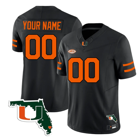Custom Miami Hurricanes Jersey Name and Number Florida Map College Football Stitched Black by My Store