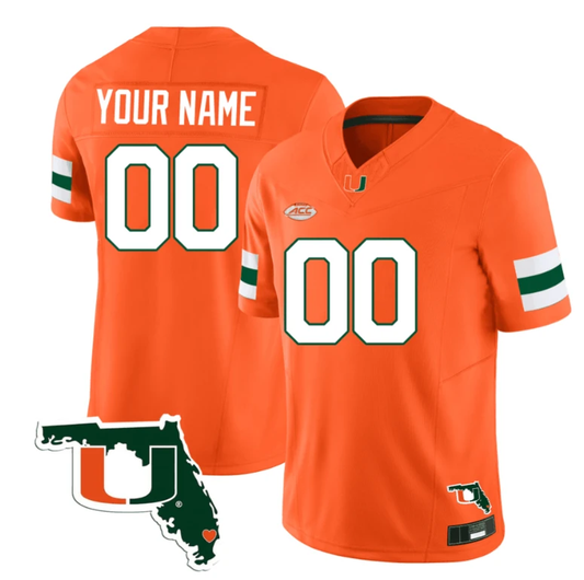Custom Miami Hurricanes Jersey Name and Number Florida Map College Football Stitched Orange by My Store