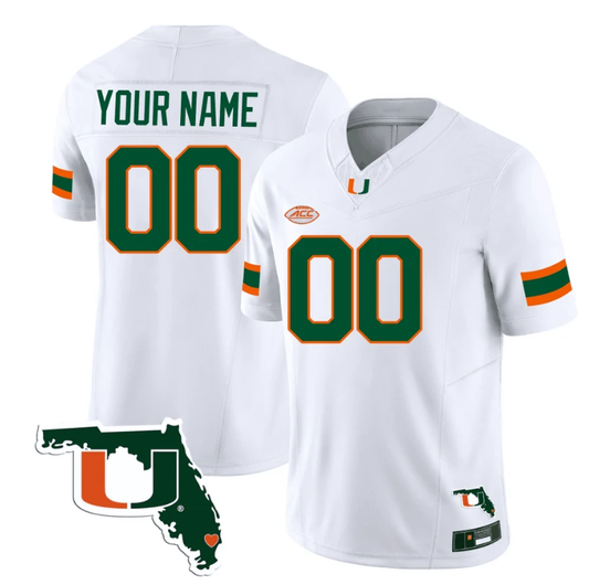 Custom Miami Hurricanes Jersey Name and Number Florida Map College Football Stitched White by My Store