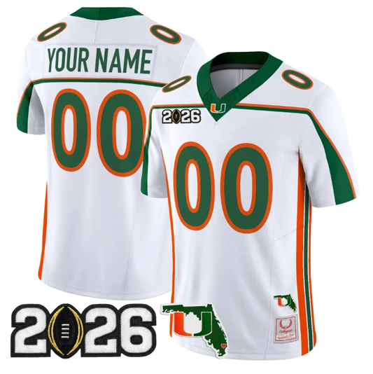 Custom Miami Hurricanes Jersey Throwback 2026 CFP Final Florida Patch Stitched by My Store NCAA Football Jerseys