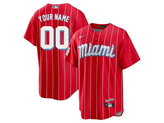 Custom Miami Marlins Cool Base Jersey - Red by My Store