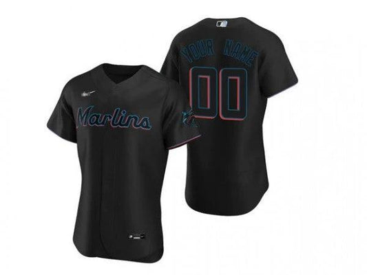 Custom Miami Marlins Flex Base Jersey - Black by My Store