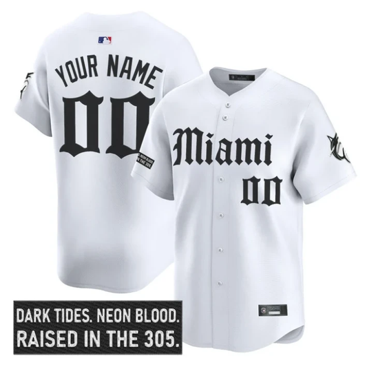 Custom Miami Marlins Jersey Name, Number Gothic Vice Edition Stitched White by My Store