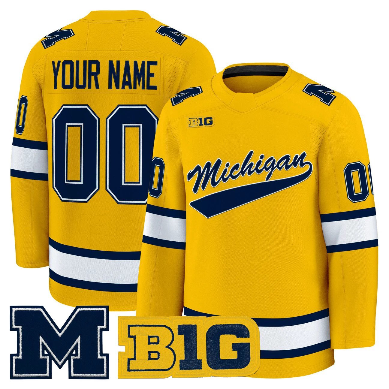 Custom Michigan Wolverines Jersey Name, Number 2025-26 Premium Stitched Maize by Hockey David