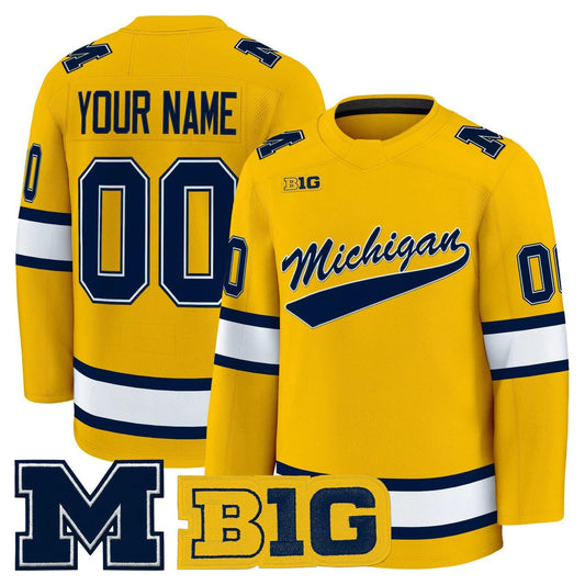 Custom Michigan Wolverines Jersey Name, Number 2025-26 Premium Stitched Maize by Hockey David