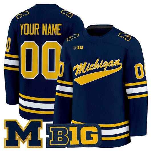 Custom Michigan Wolverines Jersey Name, Number 2025-26 Premium Stitched Navy by Hockey David