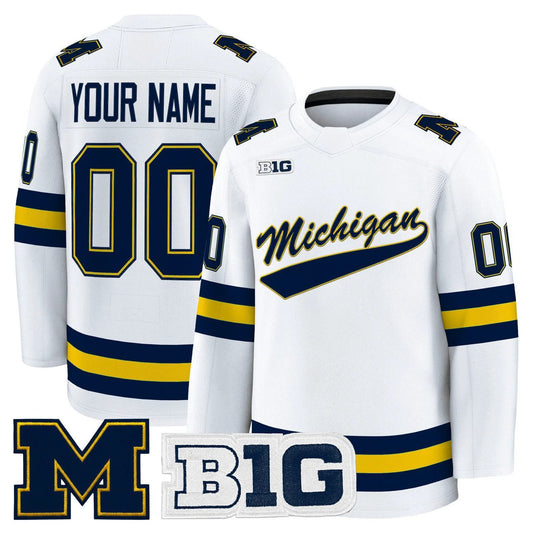 Custom Michigan Wolverines Jersey Name, Number 2025-26 Premium Stitched White by Hockey David