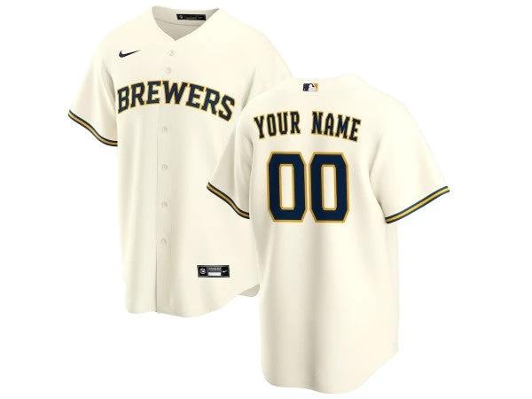 Custom Milwaukee Brewers Cool Base Jersey - Cream by My Store