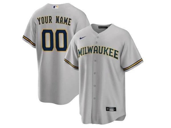 Custom Milwaukee Brewers Cool Base Jersey -Gray by My Store