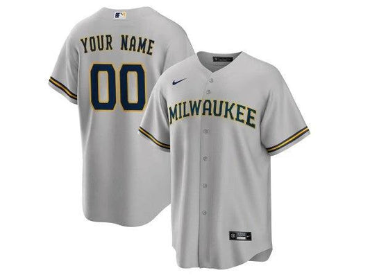 Custom Milwaukee Brewers Cool Base Jersey -Gray by My Store