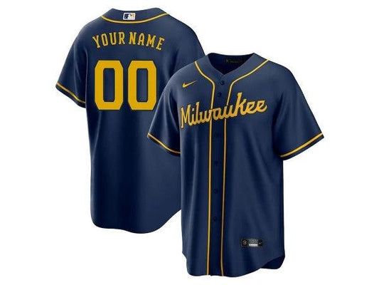 Custom Milwaukee Brewers Cool Base Jersey -Navy by My Store