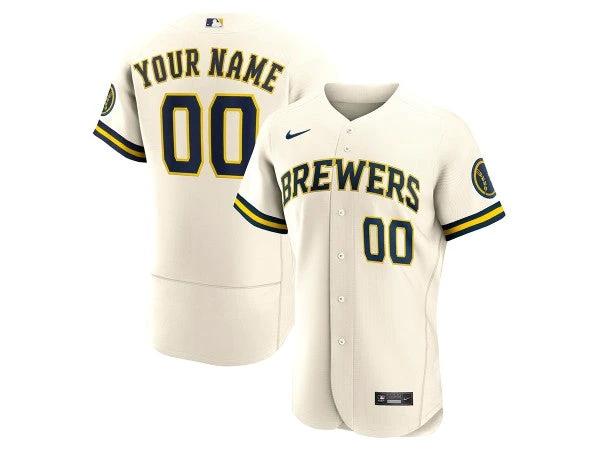 Custom Milwaukee Brewers Flex Base Jersey - Cream by My Store
