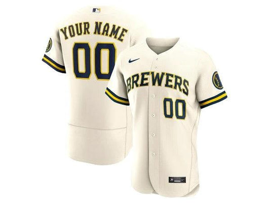 Custom Milwaukee Brewers Flex Base Jersey - Cream by My Store