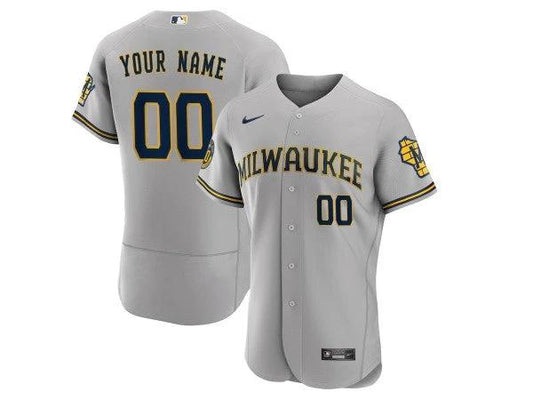 Custom Milwaukee Brewers Flex Base Jersey - Gray by My Store