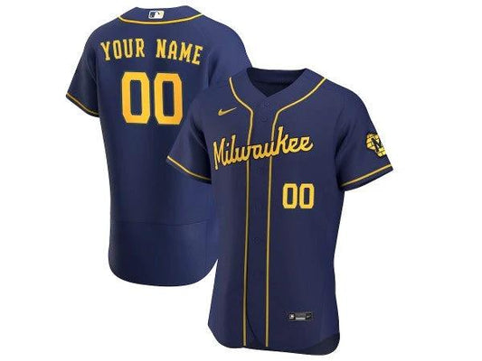 Custom Milwaukee Brewers Flex Base Jersey - Navy by My Store