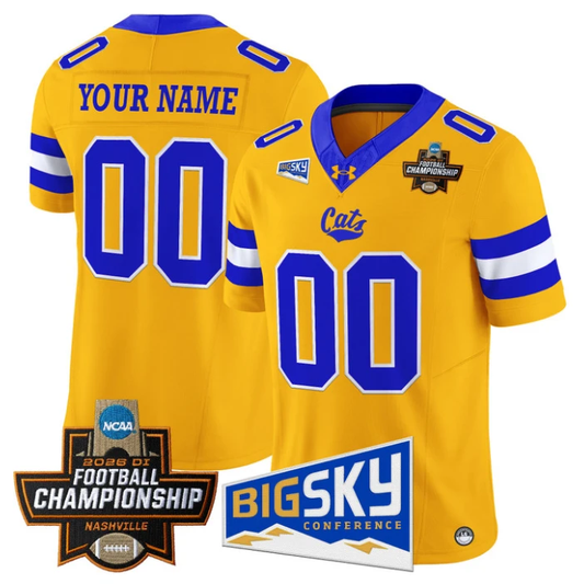 Custom Montana State Bobcats Jersey 2026 Football Championship Stitched Gold by My Store NCAA Football Jerseys