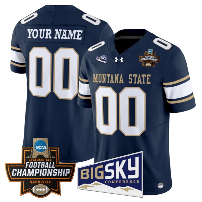 Custom Montana State Bobcats Jersey 2026 Football Championship Stitched Navy by My Store NCAA Football Jerseys