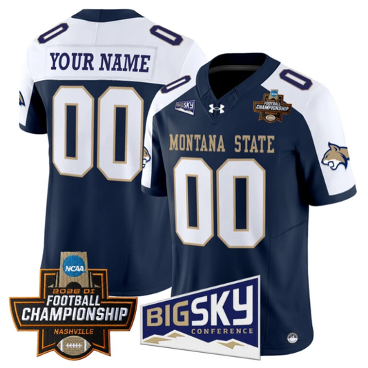 Custom Montana State Bobcats Jersey 2026 Football Championship Stitched Navy Alternate by My Store NCAA Football Jerseys