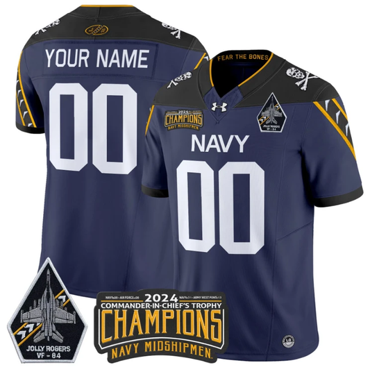 Custom Navy Midshipmen Jersey 2024 Jolly Rogers Champions Patch Navy by My Store