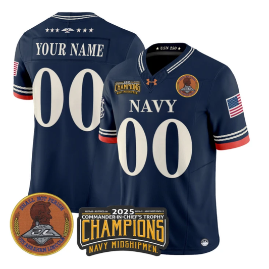 Custom Navy Midshipmen Jersey 2025 Trophy Champions Patch Stitched Navy by My Store NCAA Football Jerseys