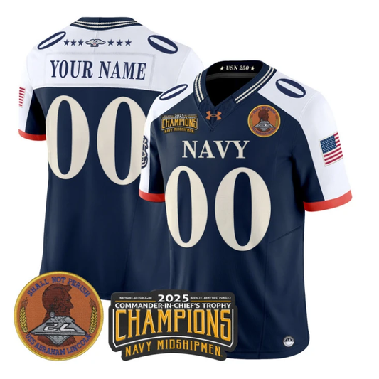 Custom Navy Midshipmen Jersey 2025 Trophy Champions Patch Stitched Navy Alternate by My Store NCAA Football Jerseys