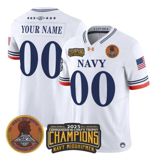 Custom Navy Midshipmen Jersey 2025 Trophy Champions Patch Stitched White by My Store NCAA Football Jerseys