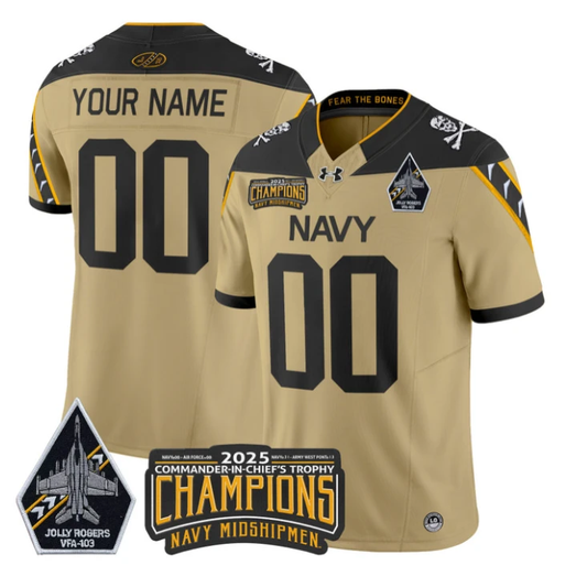 Custom Navy Midshipmen Jersey Jolly Rogers 2025 Trophy Champions Stitched Gold by My Store NCAA Football Jerseys