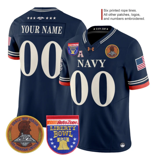 Custom Navy Midshipmen Jersey Name, Number 250th 2026 Liberty Bowl Stitched Navy by My Store NCAA Football Jerseys