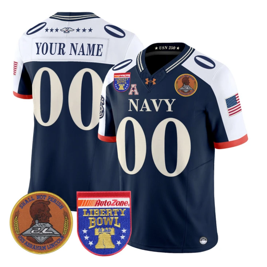Custom Navy Midshipmen Jersey Name, Number 250th 2026 Liberty Bowl Stitched Navy Alternate by My Store NCAA Football Jerseys