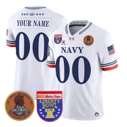 Custom Navy Midshipmen Jersey Name, Number 250th 2026 Liberty Bowl Stitched White by My Store NCAA Football Jerseys