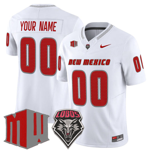 Custom New Mexico Lobos Jersey Name, Number 2025 Vapor Limited Stitched White by My Store NCAA Football Jerseys