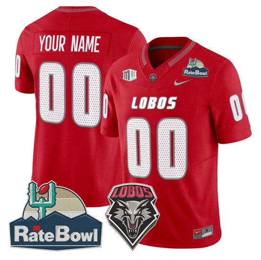 Custom New Mexico Lobos Jersey 2025 Rate Bowl Vapor Limited Stitched Red by NCAA Football Jersey