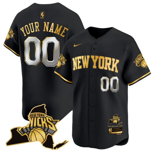 Custom New York Knicks Jersey Vapor Limited Baseball Stitched Black Gold by My Store