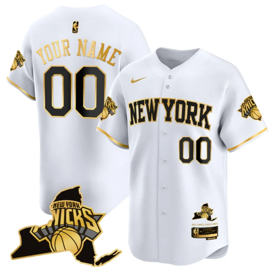 Custom New York Knicks Jersey Vapor Limited Baseball Stitched White Gold by My Store