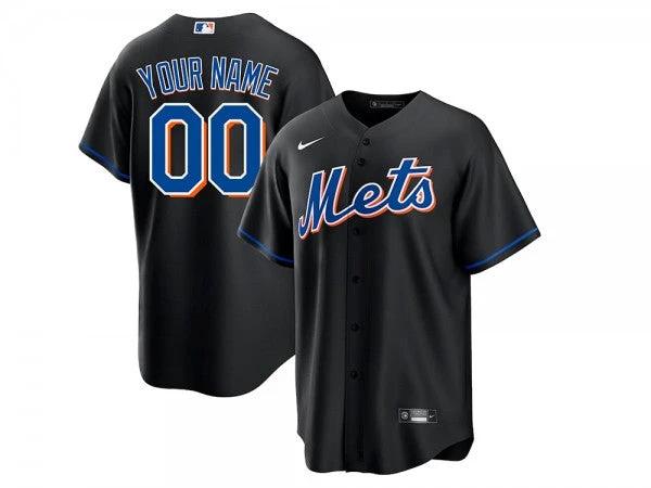 Custom New York Mets Cool Base Jersey Black by My Store