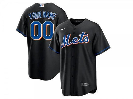 Custom New York Mets Cool Base Jersey Black by My Store