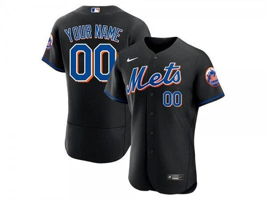 Custom New York Mets Flex Base Jersey Black by My Store